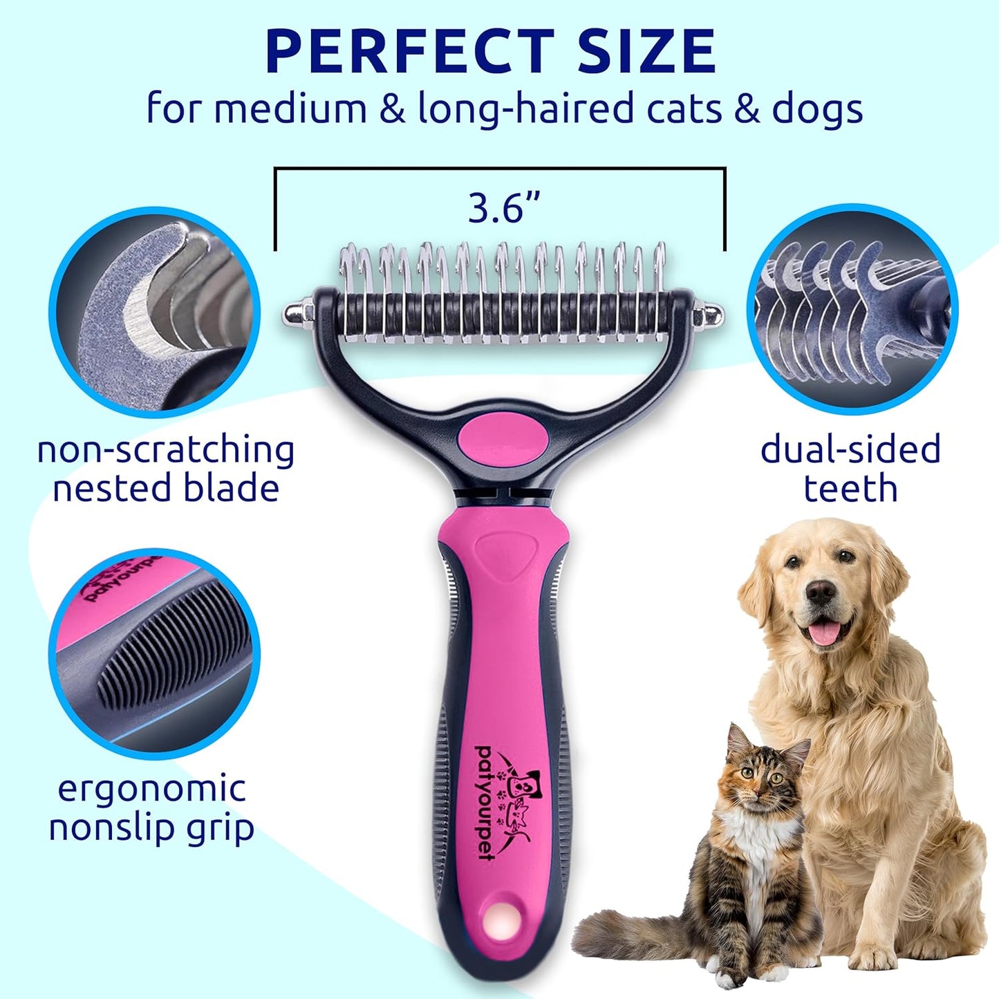 Deshedding Dog Brush for Shedding – Cat Brushes for Indoor Cats, Double-Sided Cat Brush Deshedding & Grooming Tool for Long Haired and Short Haired Dogs, Skin-Friendly