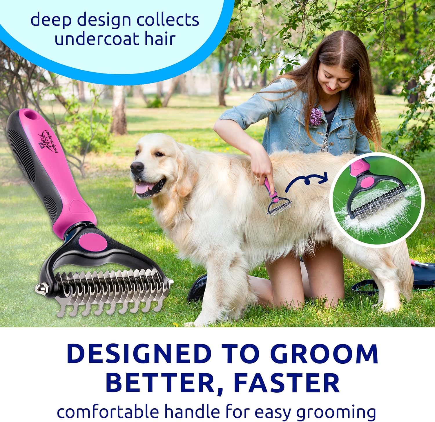 Deshedding Dog Brush for Shedding – Cat Brushes for Indoor Cats, Double-Sided Cat Brush Deshedding & Grooming Tool for Long Haired and Short Haired Dogs, Skin-Friendly